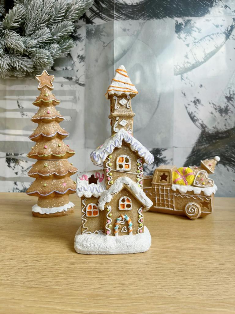Mézeskalács templom Led-es 9x23,5cm világítós 1