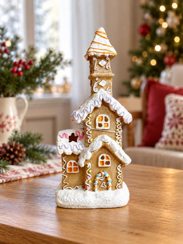 Mézeskalács templom Led-es 9x23,5cm világítós 1