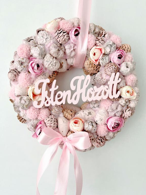 Isten hozott feliratú pasztell kopogtató masnival, 24cm
