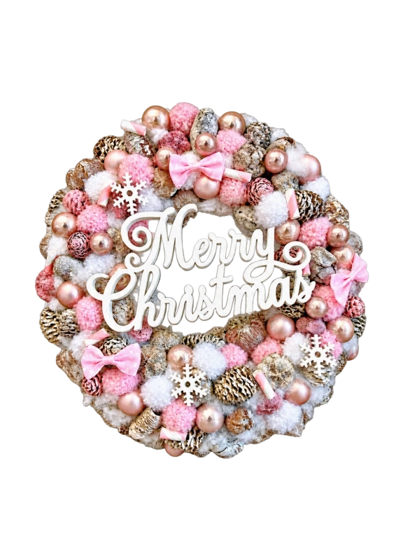 Merry Christmas kopogtató, rózsaszínű