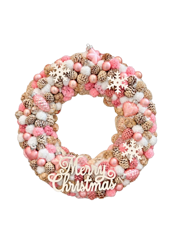 Merry Christmas kopogtató, rózsaszínű - nagy méret