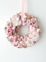 Pink virágos kopogtató, 24cm 2