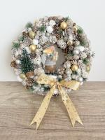 Fehér-arany-szürke adventi kopogató egérrel, 23cm 1