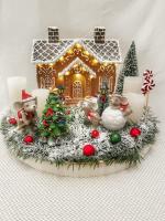 Mézeskalácsház adventi koszorú egérrel 2