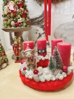 Adventi koszorú síelő egérrel piros színű 6