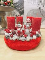 Adventi koszorú egérpárral piros színű 3