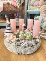 Adventi koszorú egérpárral, púder-zöld, 24cm 4