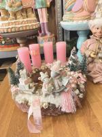 Adventi koszorú egérpárral és szánkóval, pasztell rózsaszín, 28cm 6