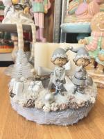 Adventi koszorú manókkal, ezüst-fehér, 24cm 3