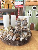 Adventi koszorú maci királyi párral, barna-fehér, 24cm 4