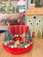 Adventi koszorú diótörő macival, piros-zöld, 24cm 3
