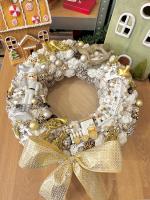 Adventi kopogtató diótörővel és vonattal, fehér-arany, 34cm 4
