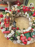 Adventi kopogtató diótörővel és vonattal, piros-zöld, 34cm 4