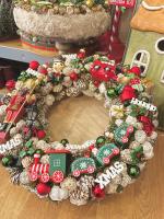 Adventi kopogtató diótörővel és vonattal, piros-zöld, 34cm 6