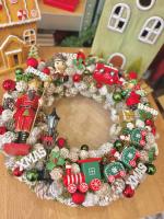 Adventi kopogtató diótörővel és vonattal, piros-zöld, 34cm 3