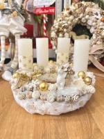 Adventi koszorú jegesmedvével és mókussal, fehér-arany, 28cm 4