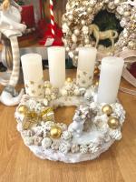 Adventi koszorú jegesmedvével és mókussal, fehér-arany, 28cm 5
