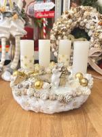 Adventi koszorú jegesmedvével és mókussal, fehér-arany, 28cm 3