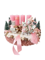 Adventi koszorú egérpárral és szánkóval, pasztell rózsaszín, 28cm 1