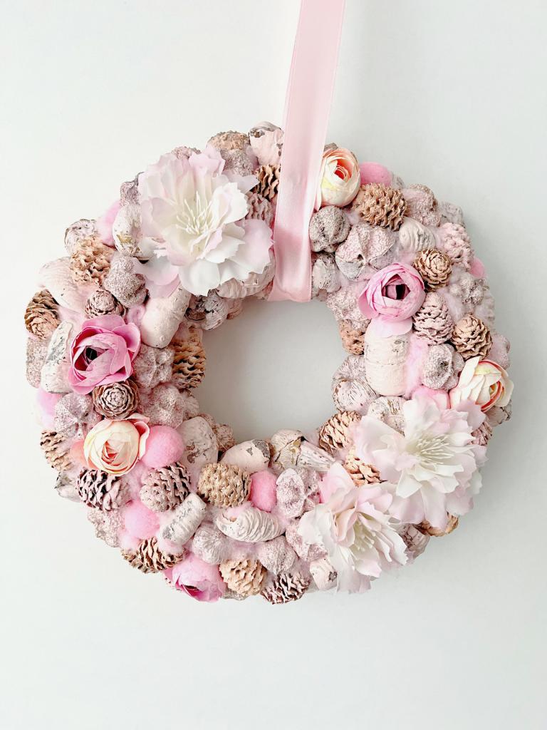 Pink virágos kopogtató, 24cm 1