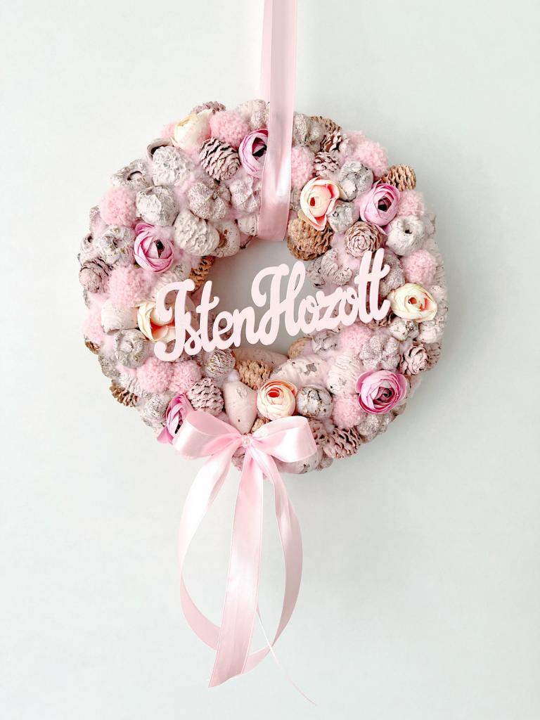 Isten hozott feliratú pasztell kopogtató masnival, 24cm 1