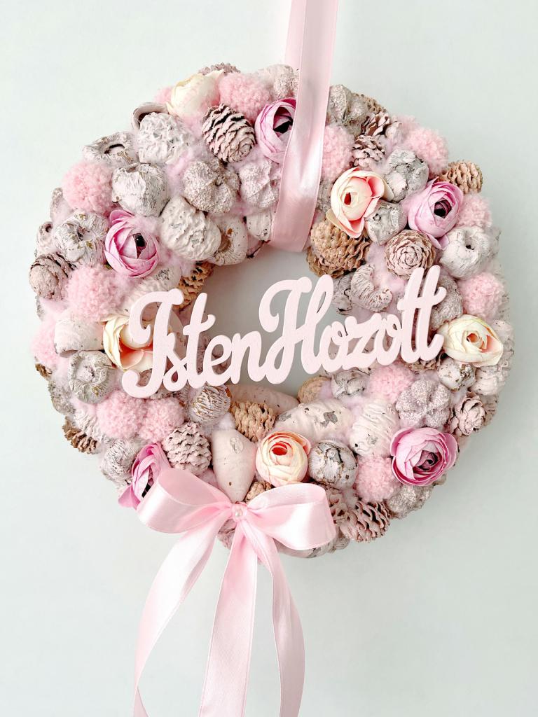 Isten hozott feliratú pasztell kopogtató masnival, 24cm 1