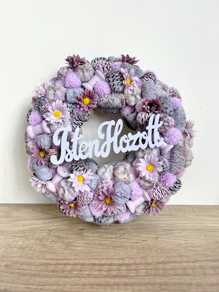 Isten hozott lila kopogtató, 24cm 1