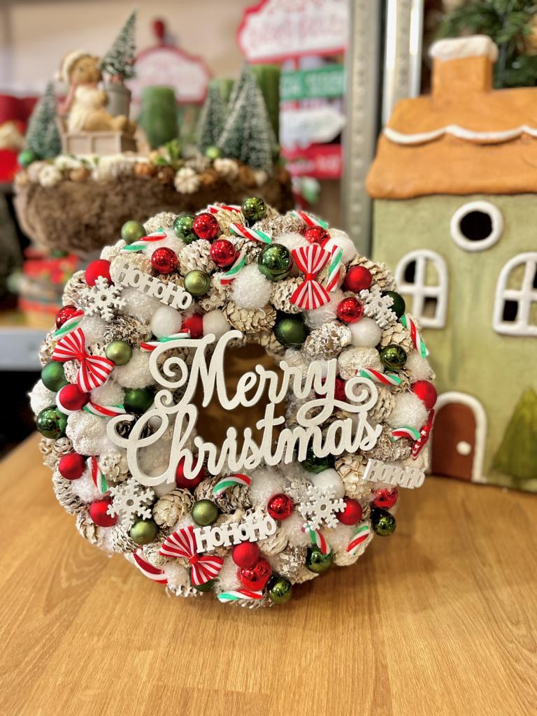 Merry Christmas kopogtató, piros zöld színű 1