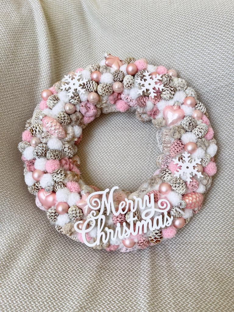 Merry Christmas kopogtató, rózsaszínű - nagy méret 1