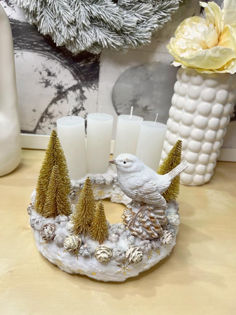 Adventi koszorú arany-fehér madárral 1