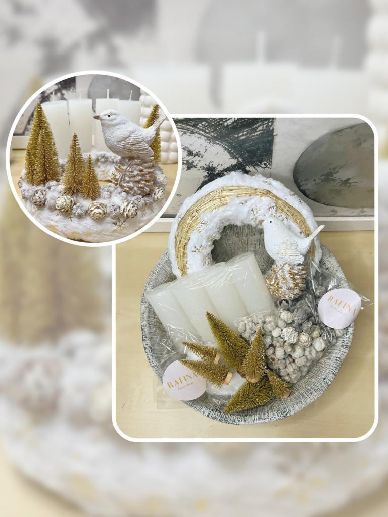 Csináld magad adventi koszorú arany-fehér madárral 1