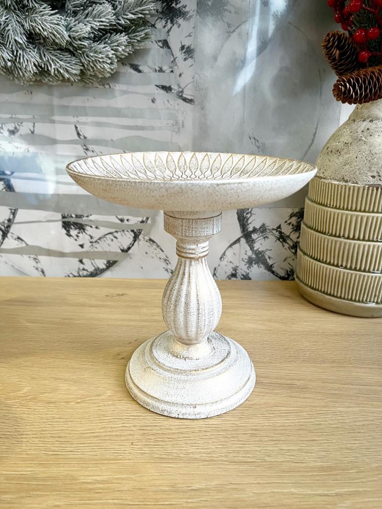Tányéros talpas tál antikolt fehér arany 20x19cm 1