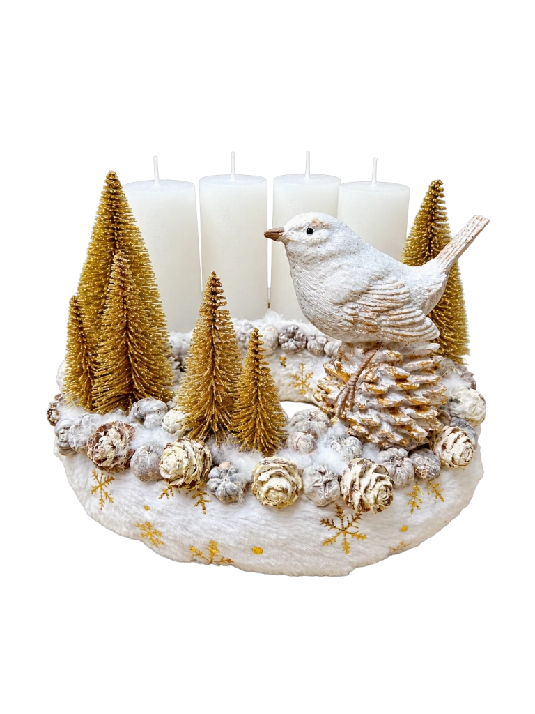 Adventi koszorú arany-fehér madárral 1