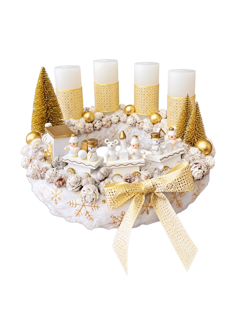 Adventi koszorú arany-fehér vonattal 1