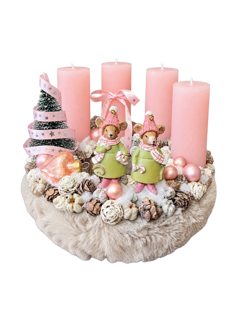 Adventi koszorú egérpárral, púder-zöld, 24cm 1