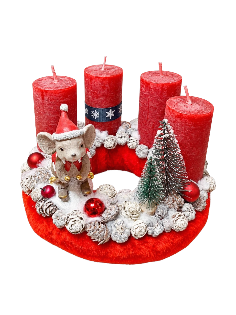 Adventi koszorú síelő egérrel piros színű 1