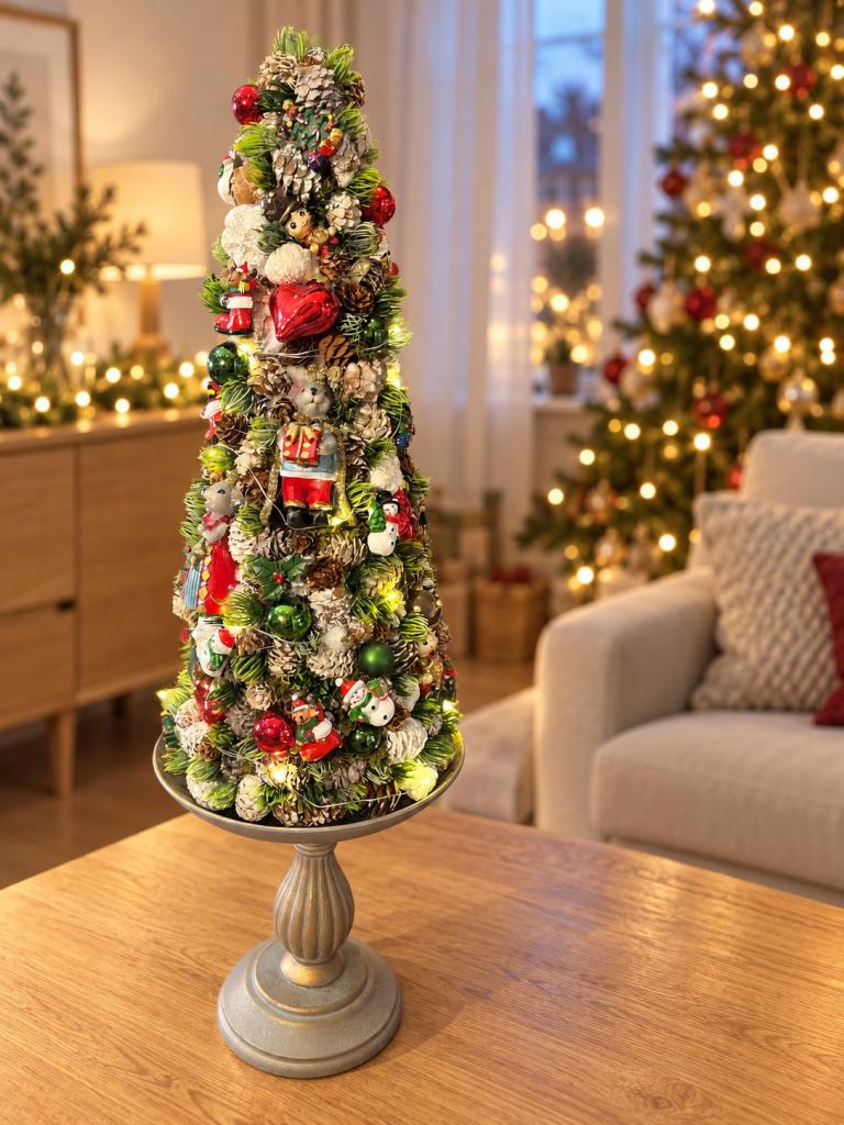 Karácsonyi tobozfa fényfüzérrel, piros-zöld, 39cm 1