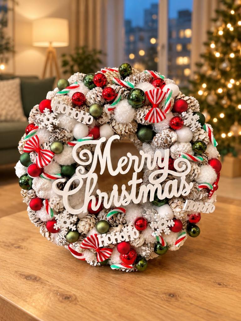 Merry Christmas kopogtató, piros zöld színű 1