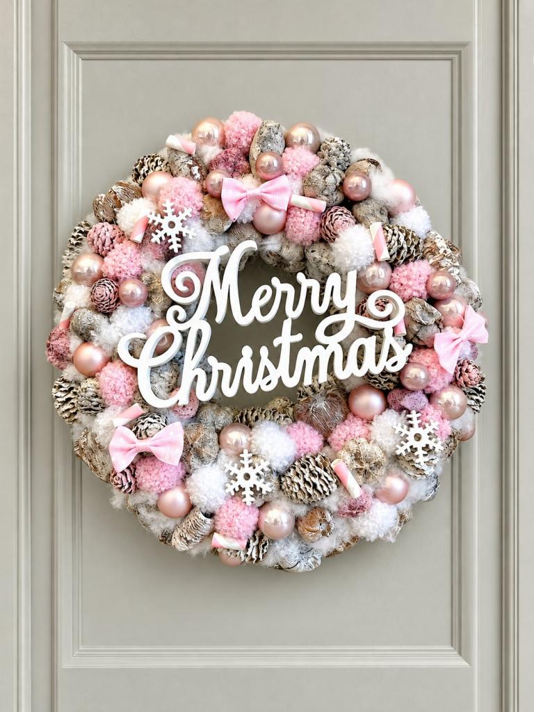Merry Christmas kopogtató, rózsaszínű 1