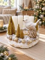Adventi koszorú arany-fehér madárral 2