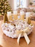 Adventi koszorú arany-fehér vonattal 2