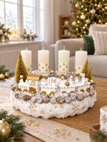 Adventi koszorú arany-fehér vonattal 3