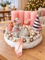 Adventi koszorú csillogó őzikével, púder-ezüst, 24cm 2