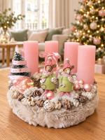 Adventi koszorú egérpárral, púder-zöld, 24cm 2