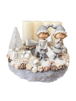 Adventi koszorú manókkal, ezüst-fehér, 24cm 1