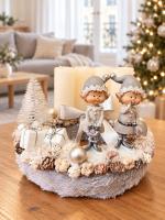 Adventi koszorú manókkal, ezüst-fehér, 24cm 2
