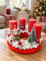 Adventi koszorú síelő egérrel piros színű 2