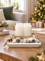 Arany-ezüst adventi koszorú fatálcán 2