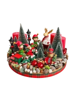 Piros-zöld adventi koszorú manóváros 35x27cm 1